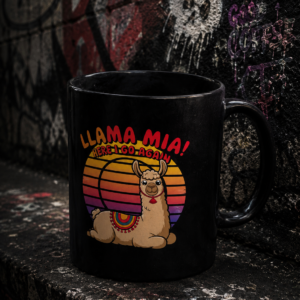 Llama Mia Retro Sunset Black Coffee Mug (11oz/15oz)