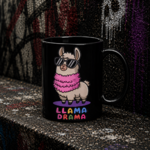 Llama Drama Black Mug — Funny Sunglasses Llama Coffee Cup (11oz/15oz)