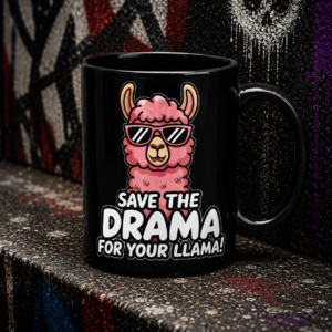 Save the Drama for Your Llama Black Mug – Funny Llama Coffee Cup (11oz/15oz)