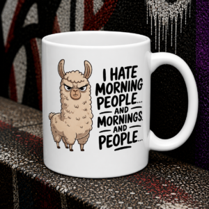 Funny Llama Coffee Mug - "I Hate Mornings, More People, More Problems" Ceramic Mug (11oz/15oz)