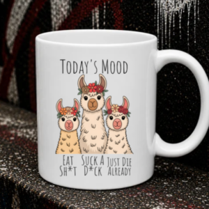 Funny Llama Mug – "Today's Mood" Floral Llamas Coffee Cup (11oz & 15oz)