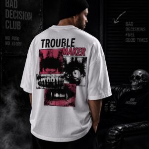 Trouble Maker Graphic Tee – Punk Rock Skull Back Print
